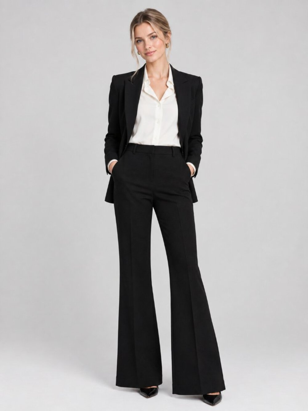 TAHARI Mid Rise Flared Slack Pant Black 8 #A4404